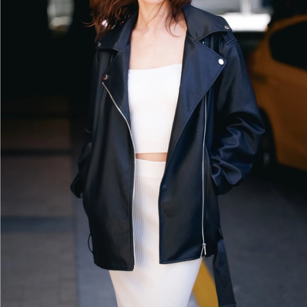 'Florence' Vegan Leather Moto Jacket | Black